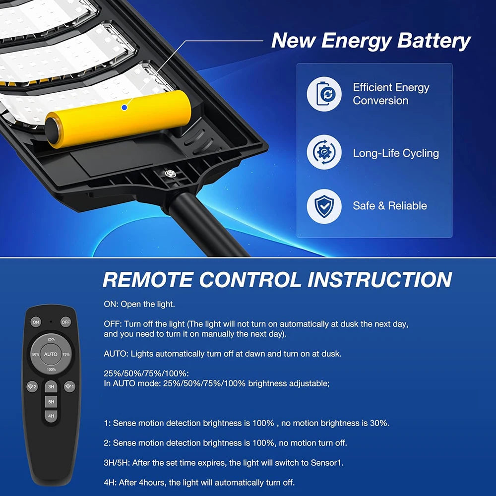 Outdoor Solar Street Light 80000LM LED With Motion Sensor