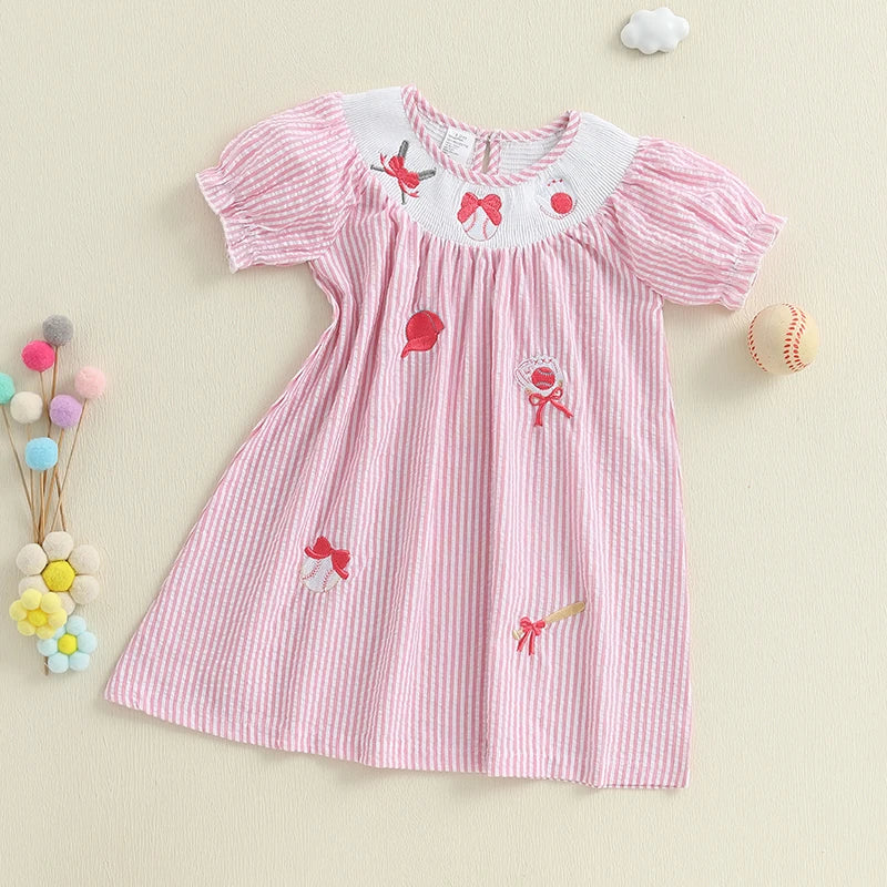 Children s Girl Dress Short Sleeve Crew Neck Floral Embroidery A-Line