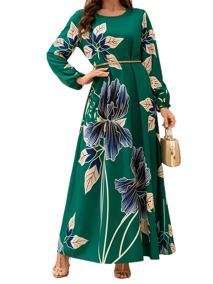 Elegant Velvet Floral Maxi Dress With Flowing Silhouette And Sleeves