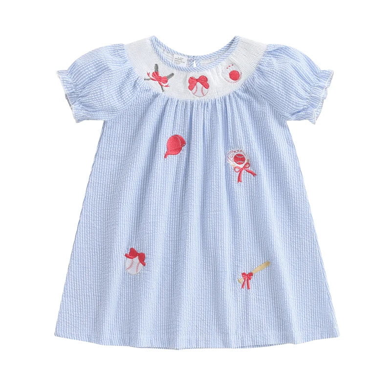 Children s Girl Dress Short Sleeve Crew Neck Floral Embroidery A-Line