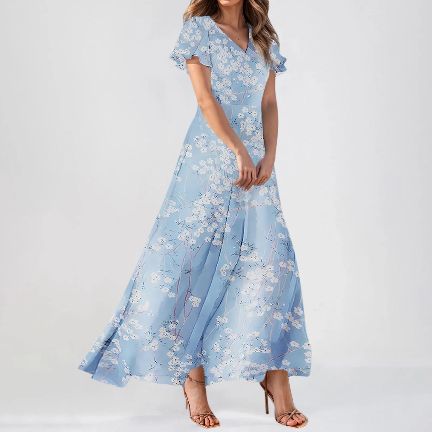 2025 Summer Dresses For Women Casual Short Sleeve Maxi Dresses Cute Floral Maxi Dress