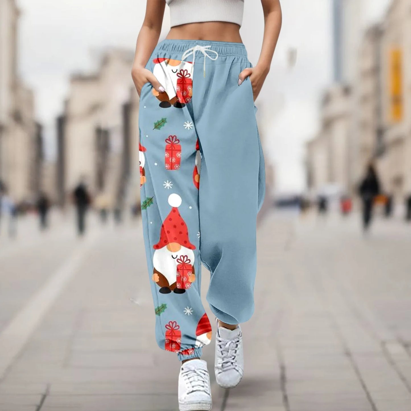 Merry Christmas Pants For Women Fashion Trousers Cartoon Reindeer Print