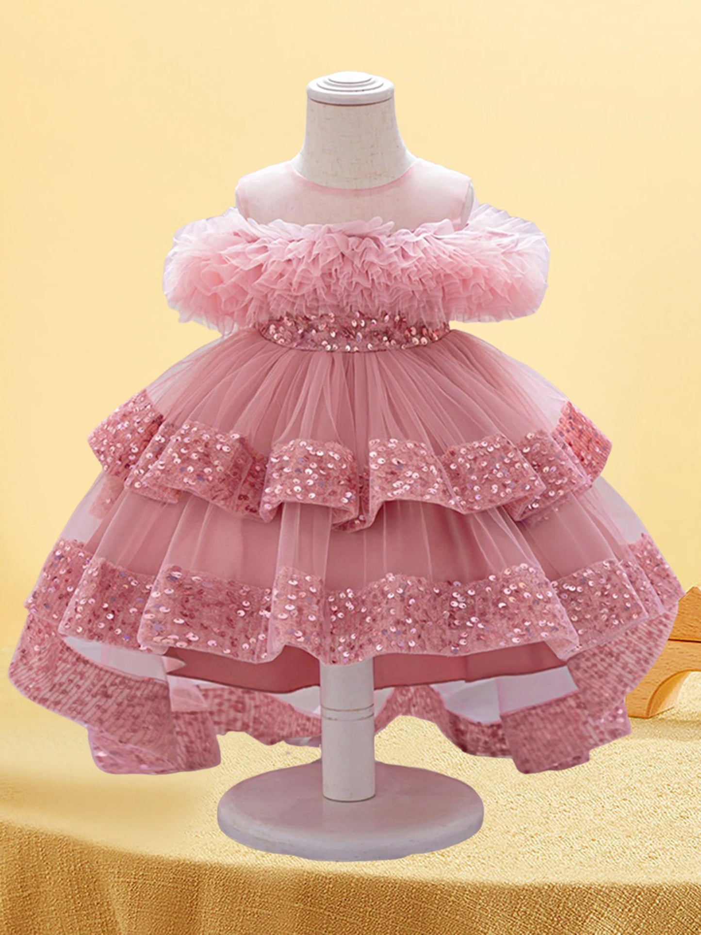 Princess Dress with Tulle Skirt and High-Low Hemline Perfect for Birthday Parties and Weddings