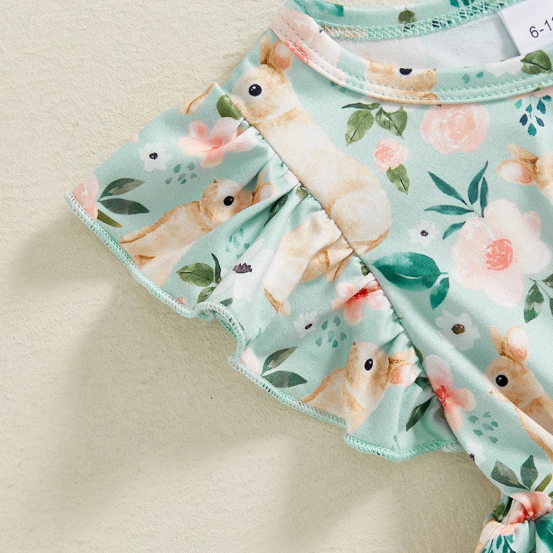 Baby Girl Easter Outfit Pink Floral Print Ruffle Sleeve