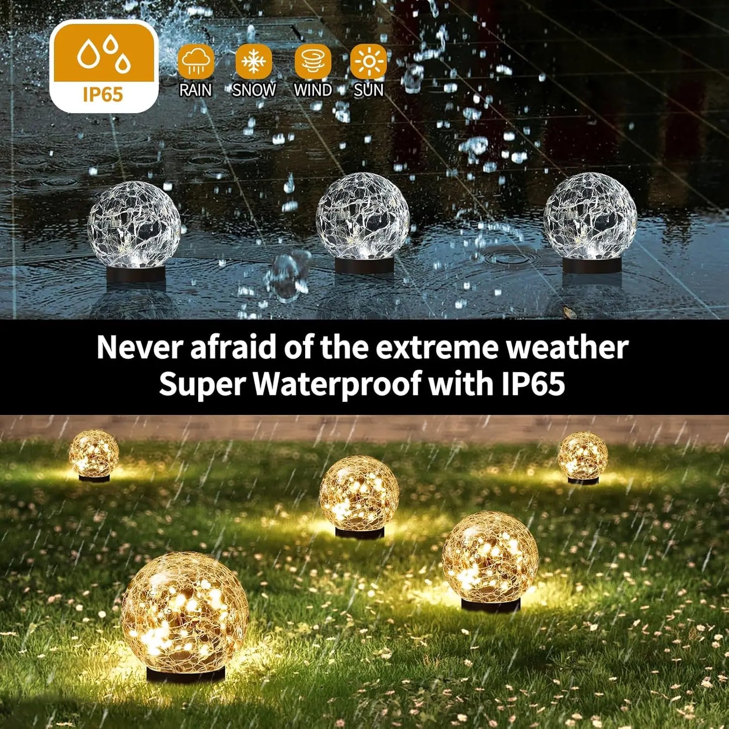Solar Globe Lights Outdoor Waterproof - Cracked Glass Ball Lights for Garden Patio Yard Decor