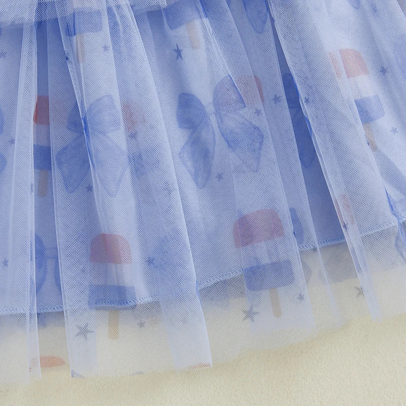 Toddler Girl Independence Day Patriotic Stars and Stripes Sleeveless Tulle Dress
