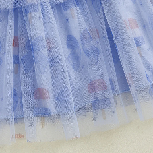 Toddler Girl Independence Day Patriotic Stars and Stripes Sleeveless Tulle Dress