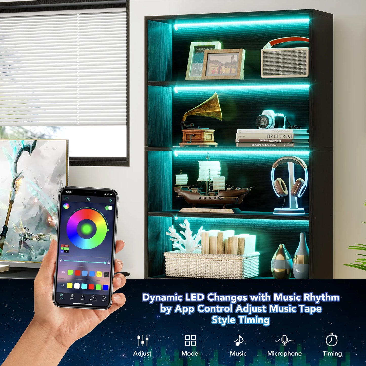 Tribesigns  70.8” Large Bookcases Organizer with LED Lights, Heavy Duty Library Bookcase