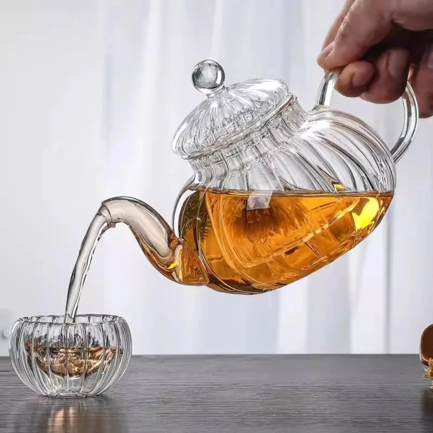 High Borosilicate Heat Resistant Glass Pumpkin Kettle Tea Infuser Filter Teapot Chinese Teawear Flower Pot 600ml