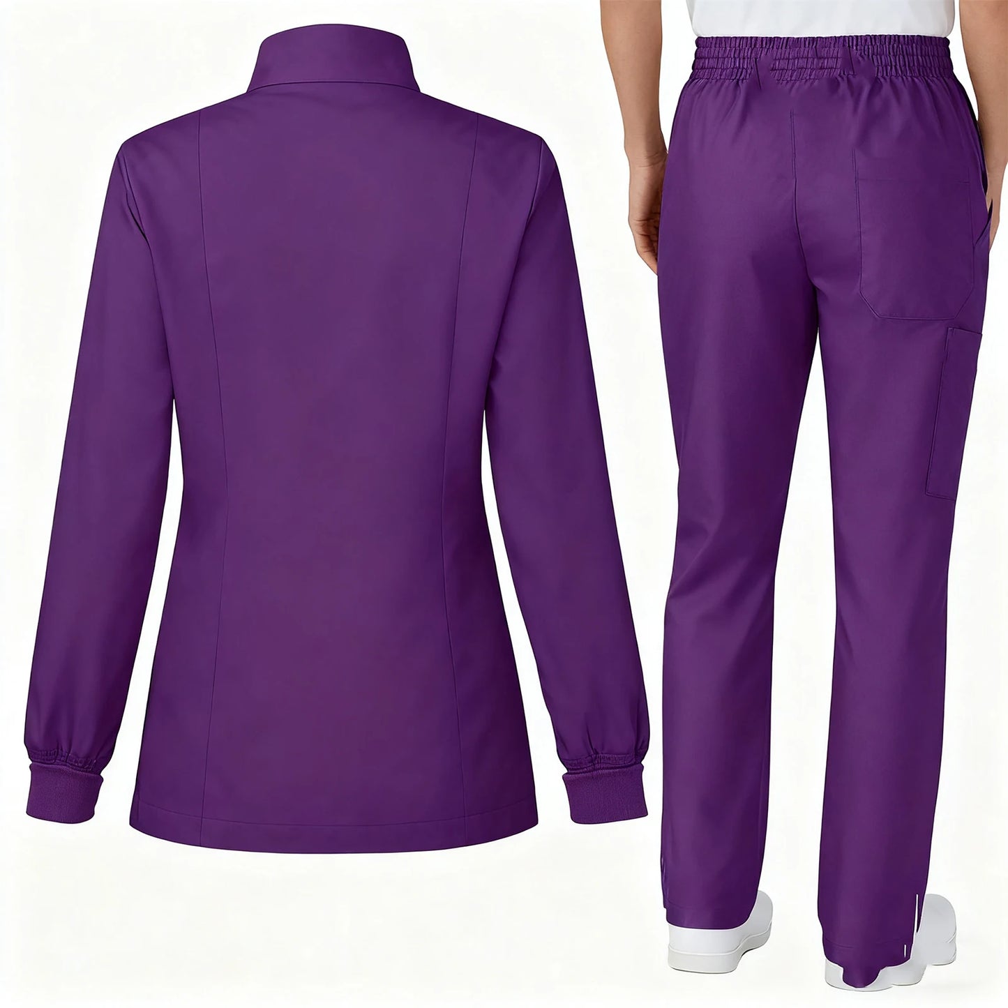 Fabri Nurse Scrub Set Stand Collar Long Sleeve Button Front