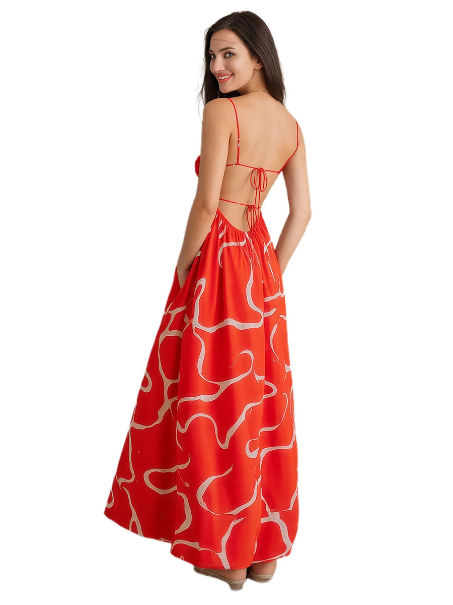 Elegant Floral Print Sleeveless Maxi Dress with Adjustable Spaghetti Straps