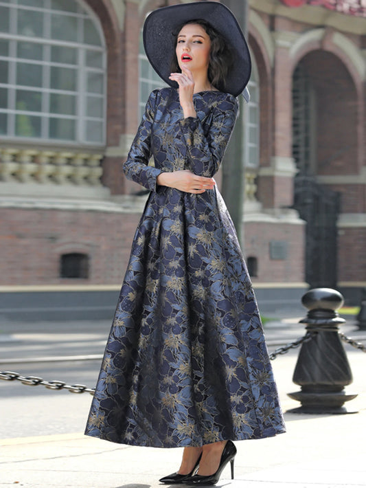 Elegant Jacquard Dress With Slim Fit And Flared Hem