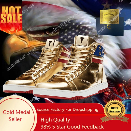 Trump NEVER SURRENDER Gold Shoes Top Quality Big Size 47 48 Mens 2024 MAGA