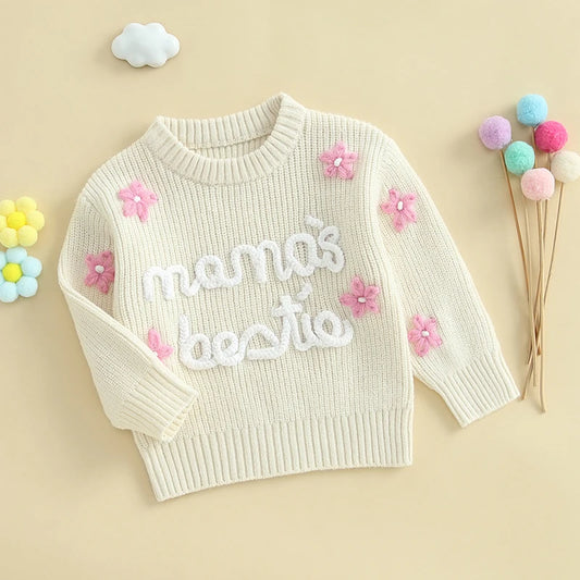 Cute Baby Girls Knit Sweater with Floral Embroidery and Cozy Long Sleeves -