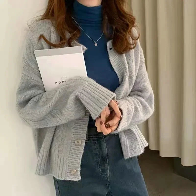 Korean Style Button Knit Cardigan Womens Knitted Jacket