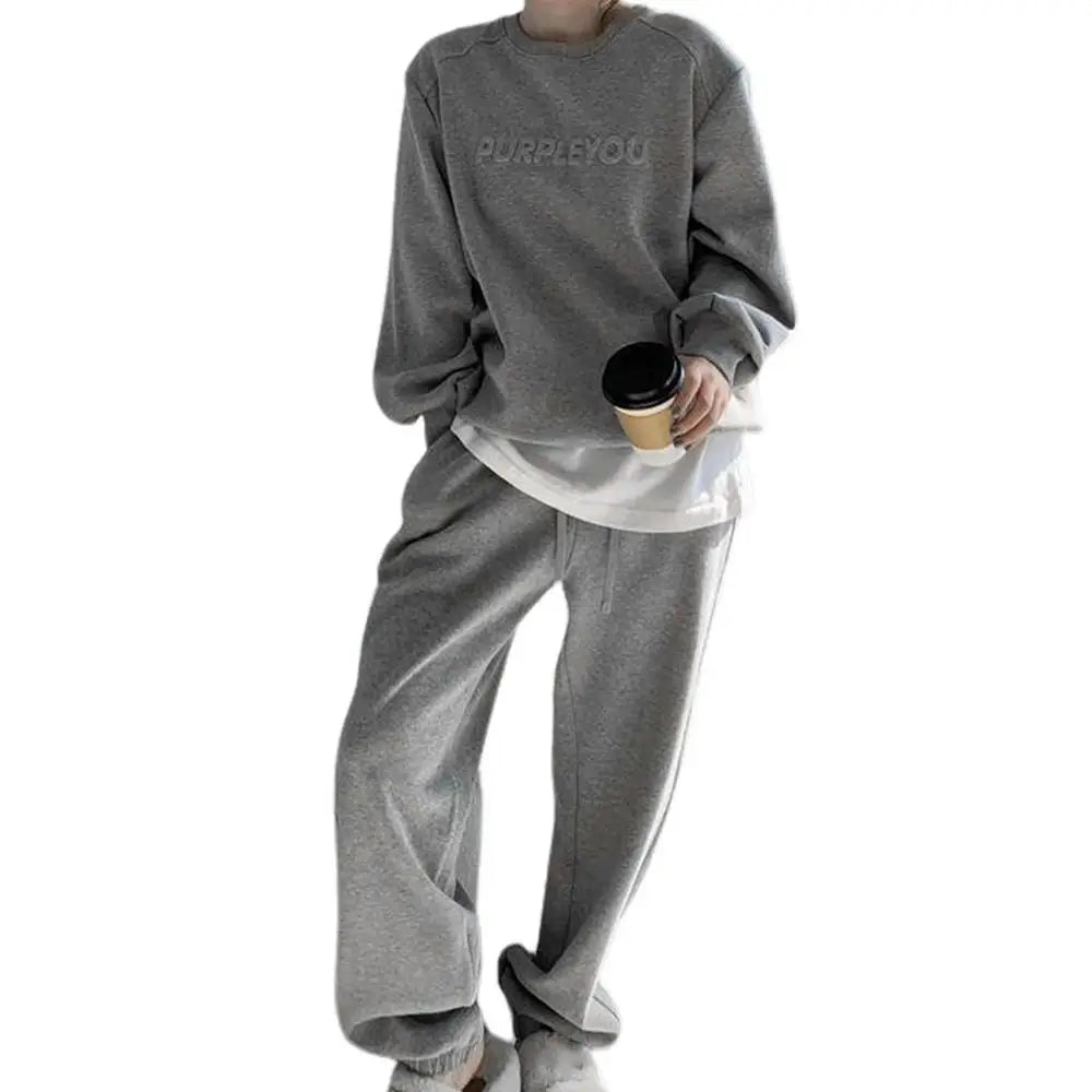 Women Fleece Tracksuit Sets Winter Long Sleeve Sweatshirts Jogger Pant