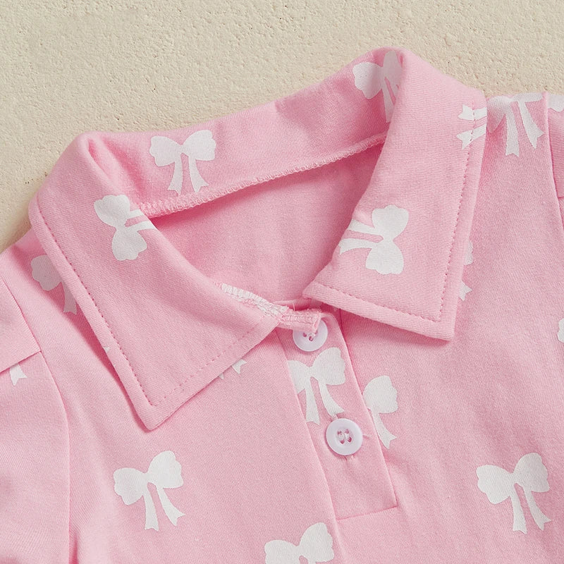 Cute Baby Girl Dress with Short Sleeves and Lapel Collar Adorable Butterfly Print