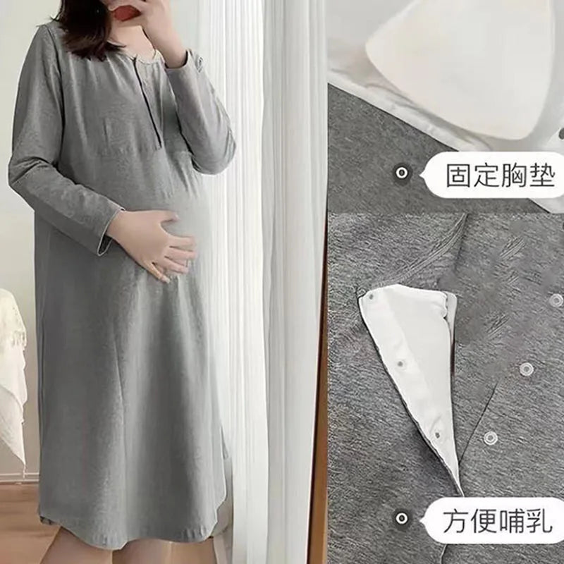 Maternity Clothes Breastfeeding Nightgowns Nursing Sleepwear  Loose Fitting Breast Feeding
