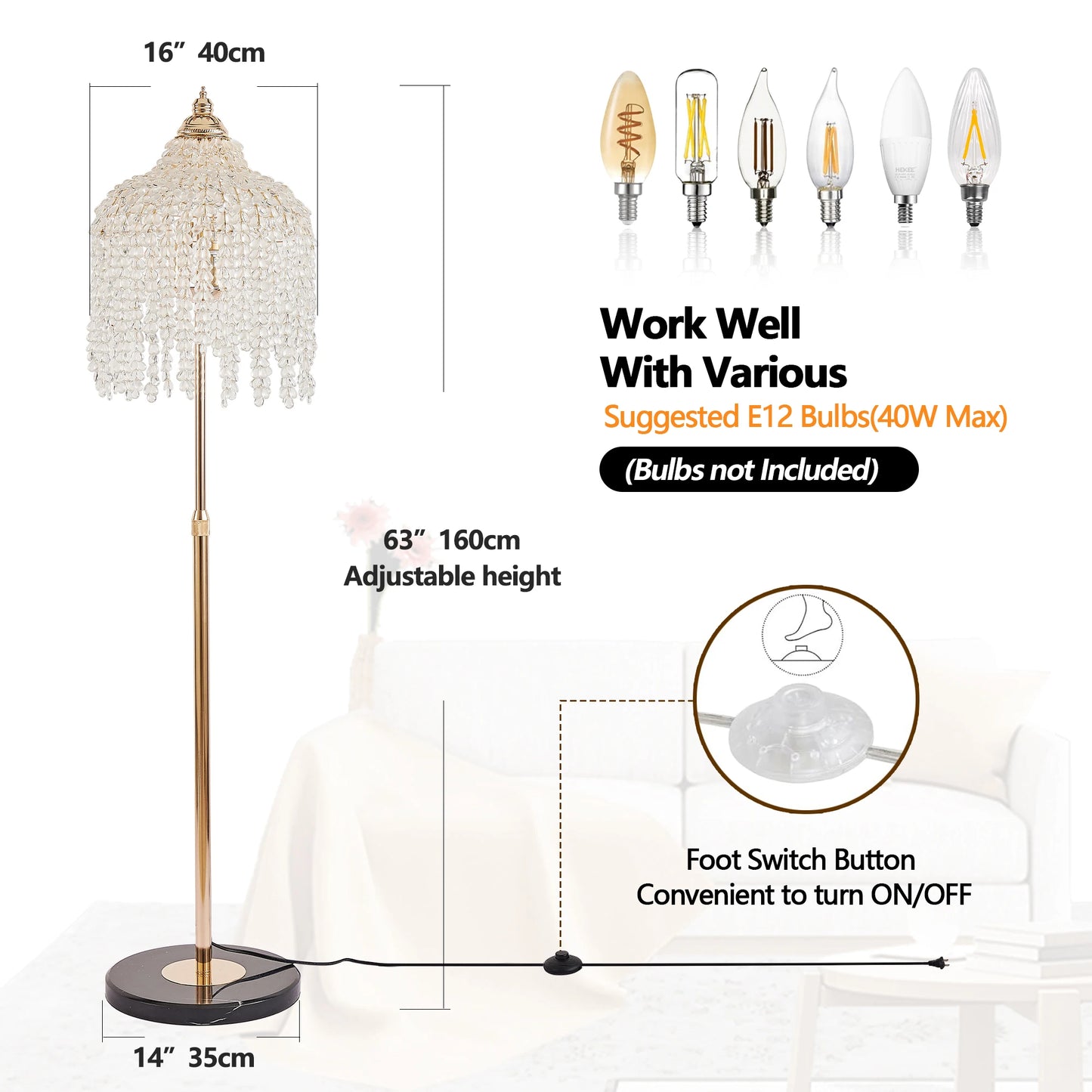 L011009 Crystal Pendant Floor Lamp American Retro Style