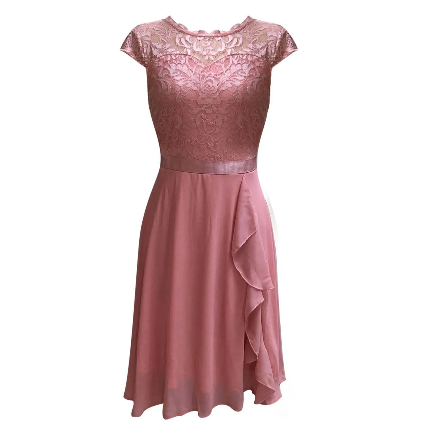 Women Cocktail Dress With Lace And Crew Neck Short Sleeves