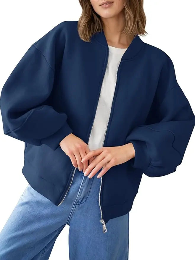 Fisoew Womens Full Zip Up Sweatshirt Jackets Casual Fleece Long Sleeve Loose Warm Bomber Jacket Coats Fall Outfits