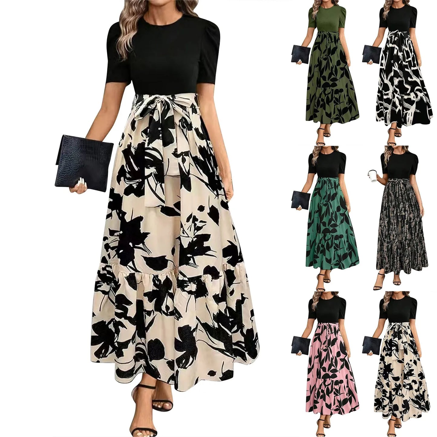 Women's Dresses High Waist Floral Print Dress Elegant Fashionable