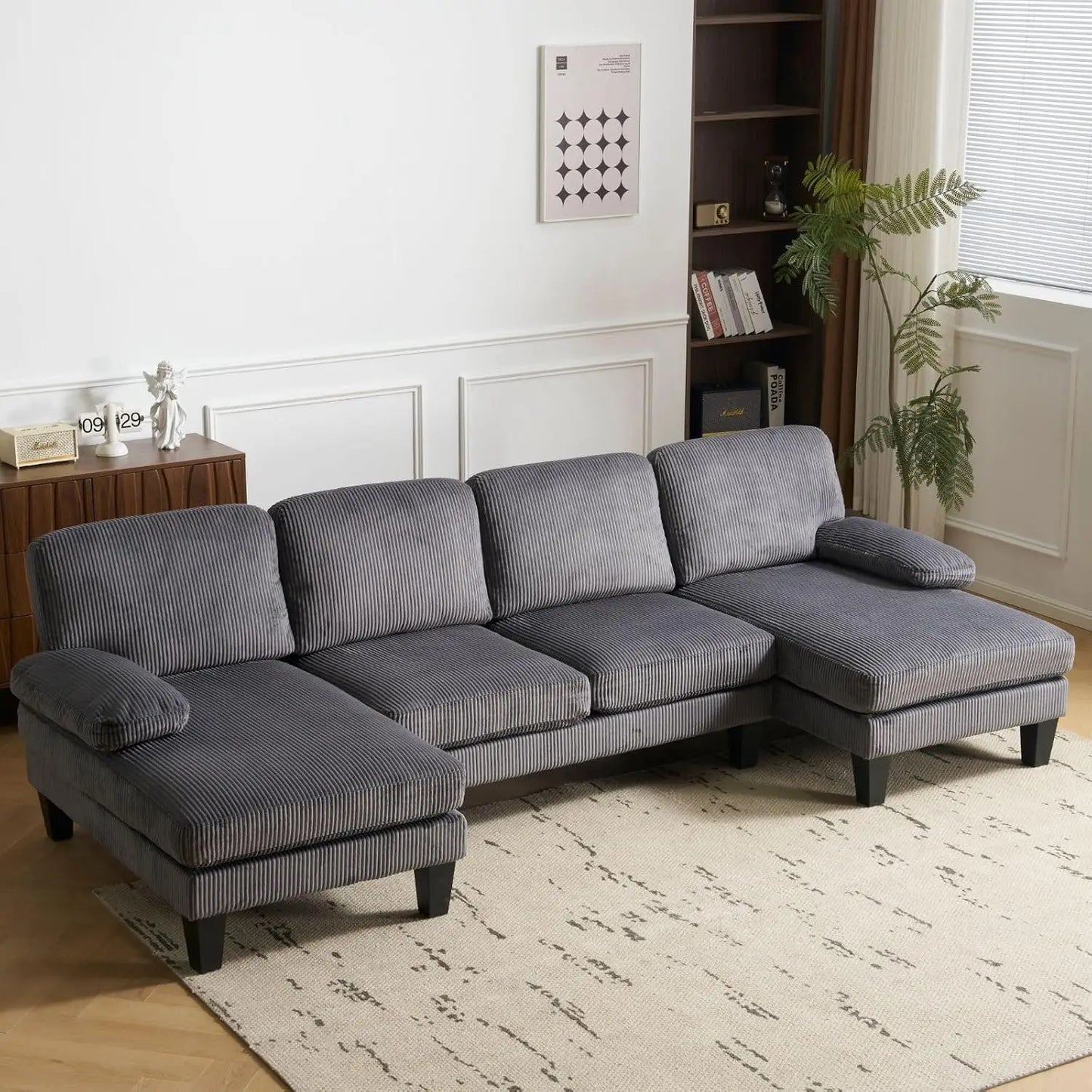 110" Sectional Couches for Living Room 4-Seat Sofa Set with Chenille Fabric