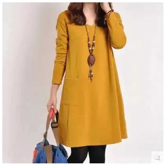 Loose Fit Long Sleeve Knee Length Dress For Women Autumn