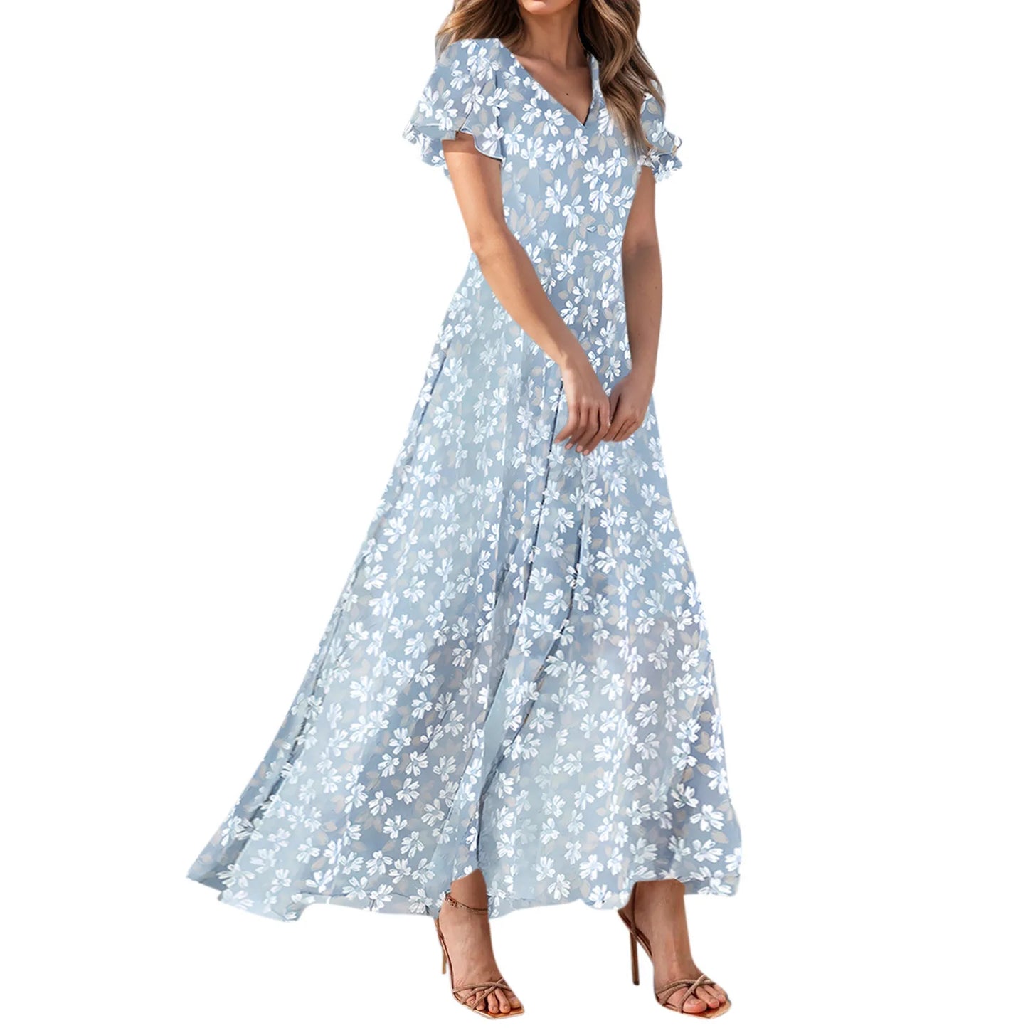 2025 Summer Dresses For Women Casual Short Sleeve Maxi Dresses Cute Floral Maxi Dress