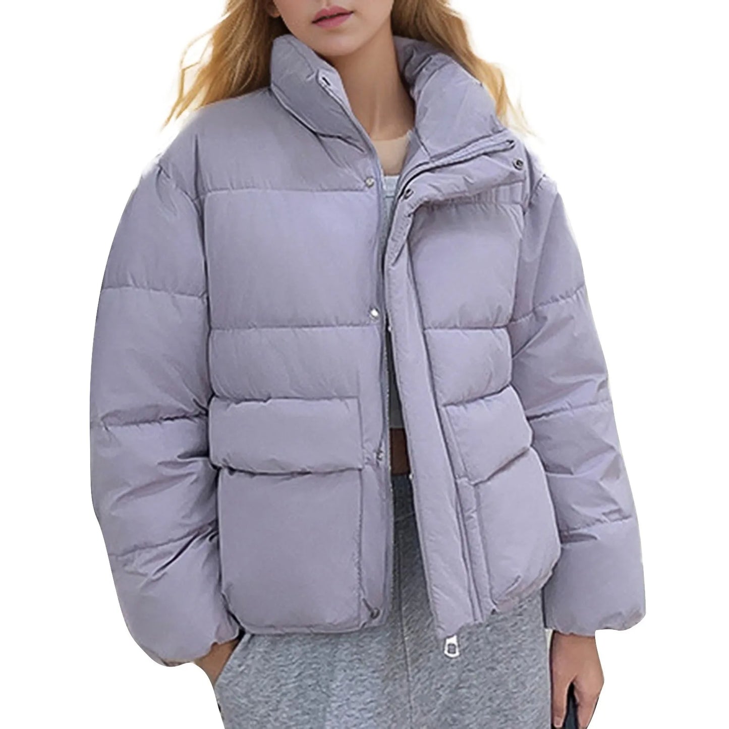 Women's Down Cotton Coat Short Stand-up Collar Autumn/winter Solid Color