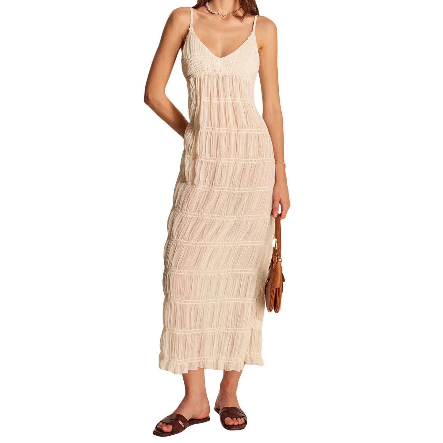 Elegant Floral Print Maxi Dress with Ruffle Hem and Adjustable Spaghetti Straps