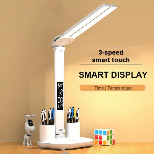 LED Clock Table Lamp USB Chargeable Dimmable Desk Lamp