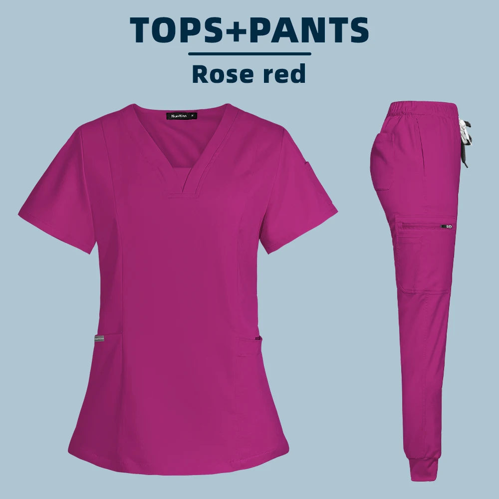 Short Sleeve Scrubs Top With Pocket Pants  Nurse , Doctor ,Surgery, Spa workwear andBeauty Salon