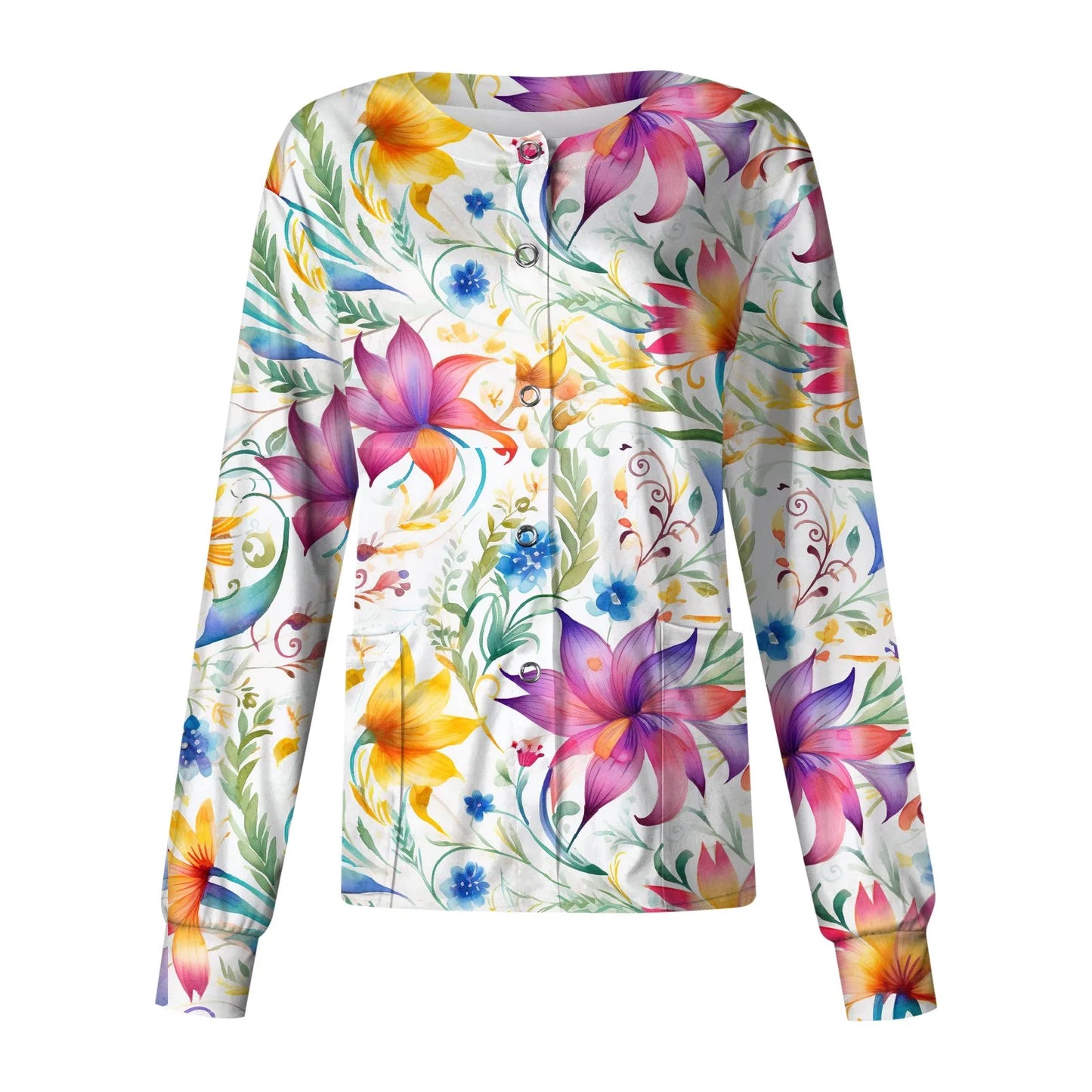 Casual Long Sleeve Nursing Work Clothes Single Breasted Floral Print Cardigan Top Jacket