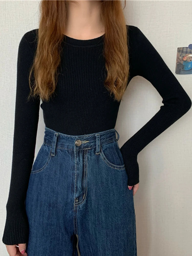 2025 New Women Sweater Autumn Winter Long Sleeve Pullover Basic Top Fashion O-neck