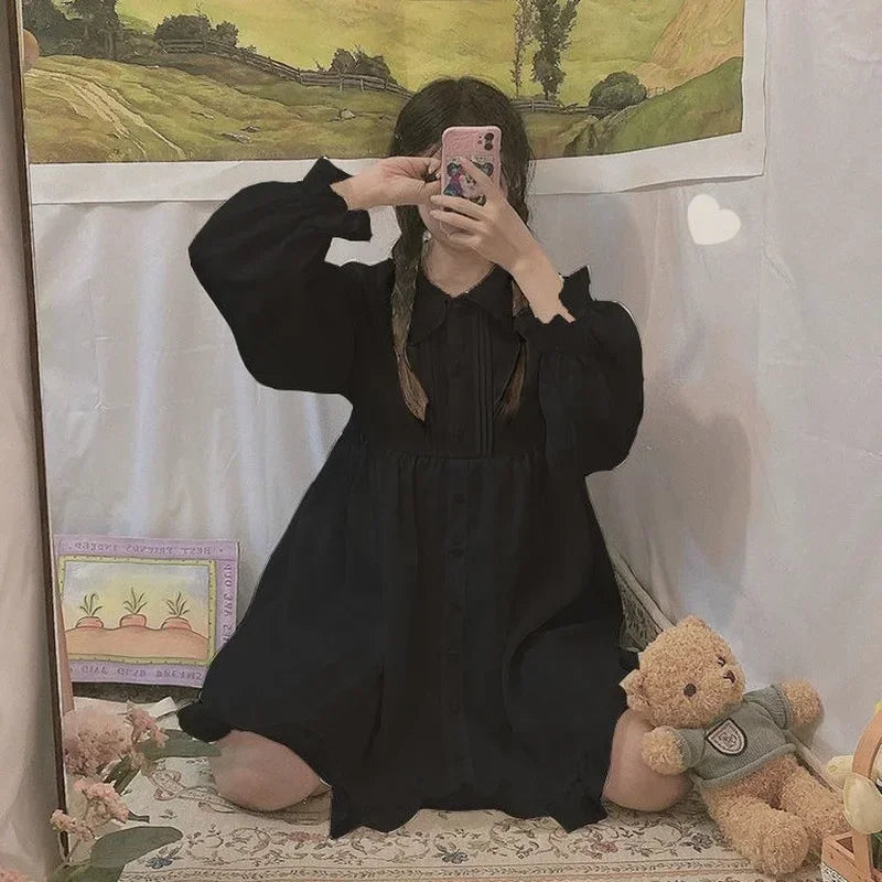 Japanese Sweet Girl Lolita Dress White 2021 Summer Kawaii Peter Pan Collar