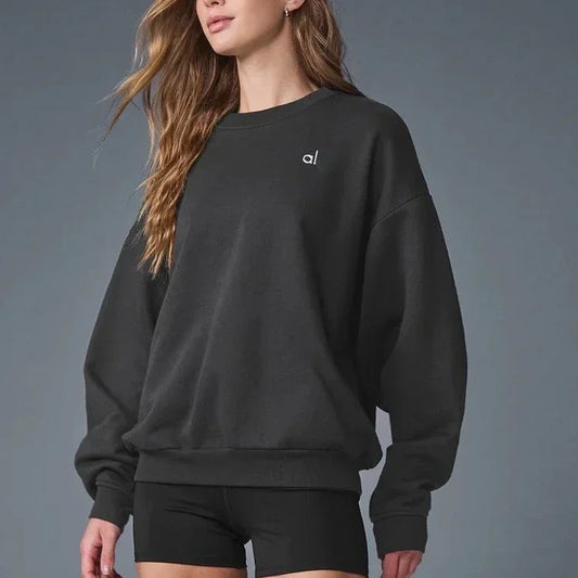 Long-sleeved Pullover Women Black Sports O-neck Korean Oversized Hoodie Tops