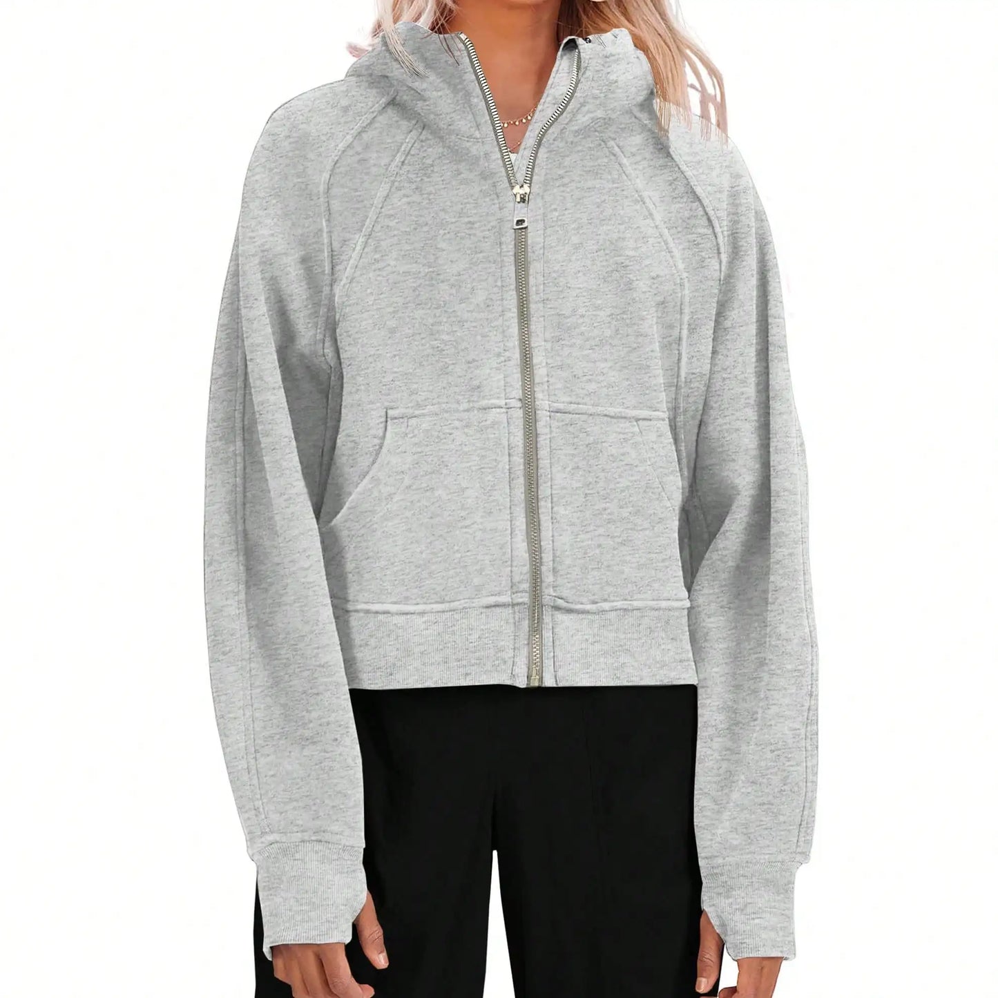 Women's Y2K Zip Up Crop Hoodie Fleece Lined Oversized Sweatshirt With Thumb Holes Streetwear Winter Aesthetic