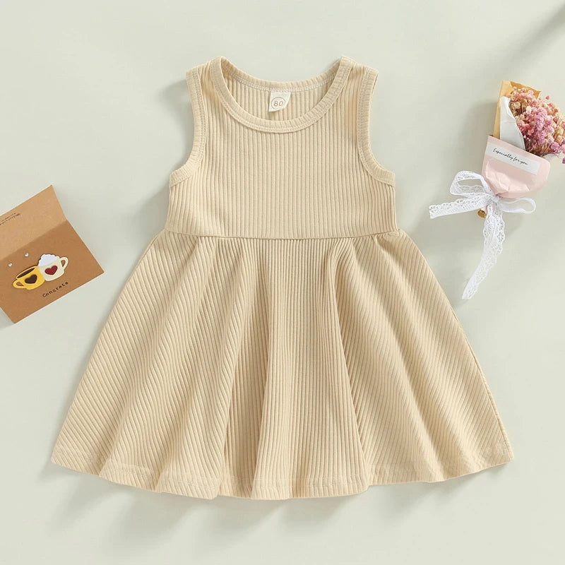 Toddler Girls Sleeveless Crew Neck Floral Print Dress Ruffle Hem Summer A-line Dress