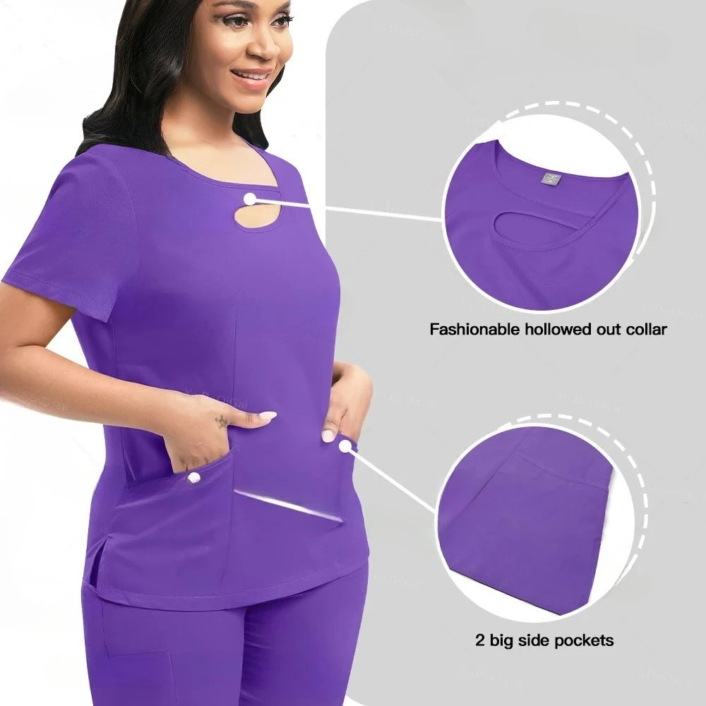 Beauty Workwear Women Medical Nurses Uniform Surgical Scrubs Set Spa Top Pants