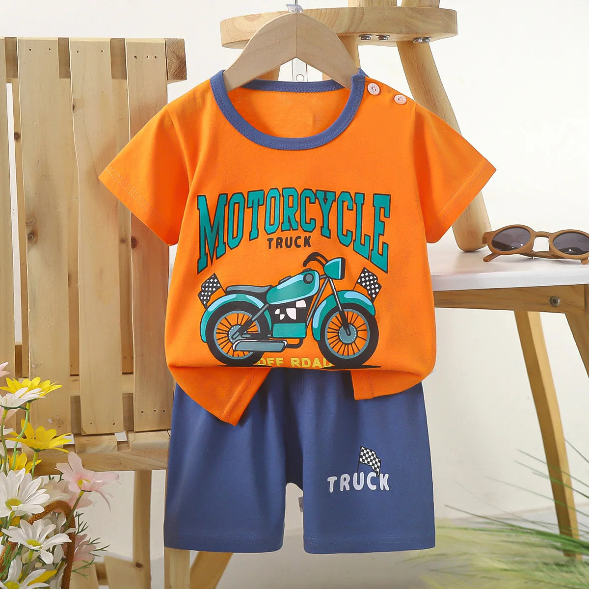 Pure Cotton Kids Cartoon Clothing Summer Short Sleeve Suits Boys Girls T-Shirts+Short