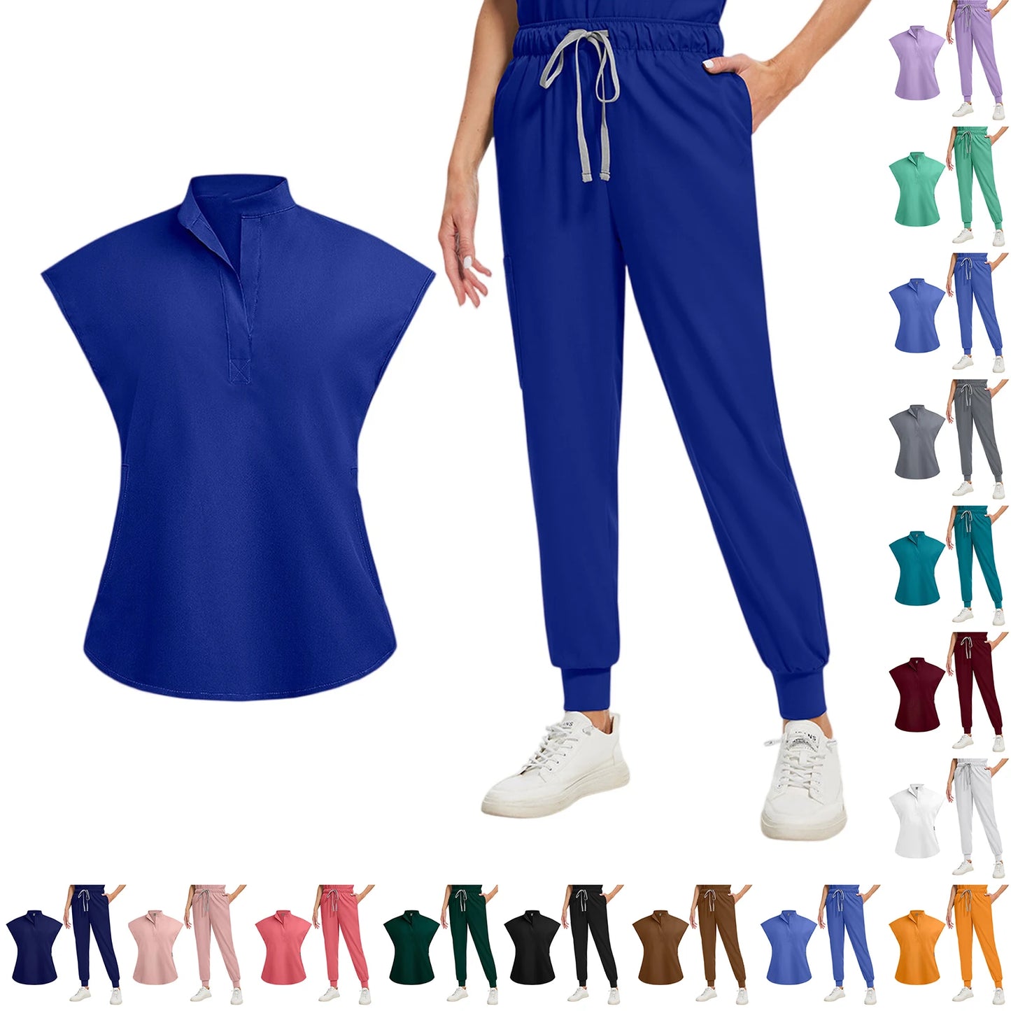 Anti-Wrinkle Professional Short Sleeve V-neck Scrubs Uniforms  Unisex  Clinical Surgical Nursing