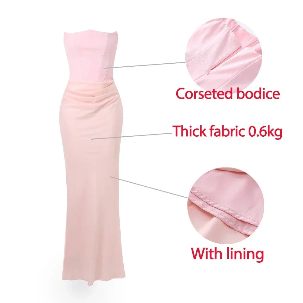 2025 Women's Evening Dress Strapless Pink Prom Party Corset Dress
