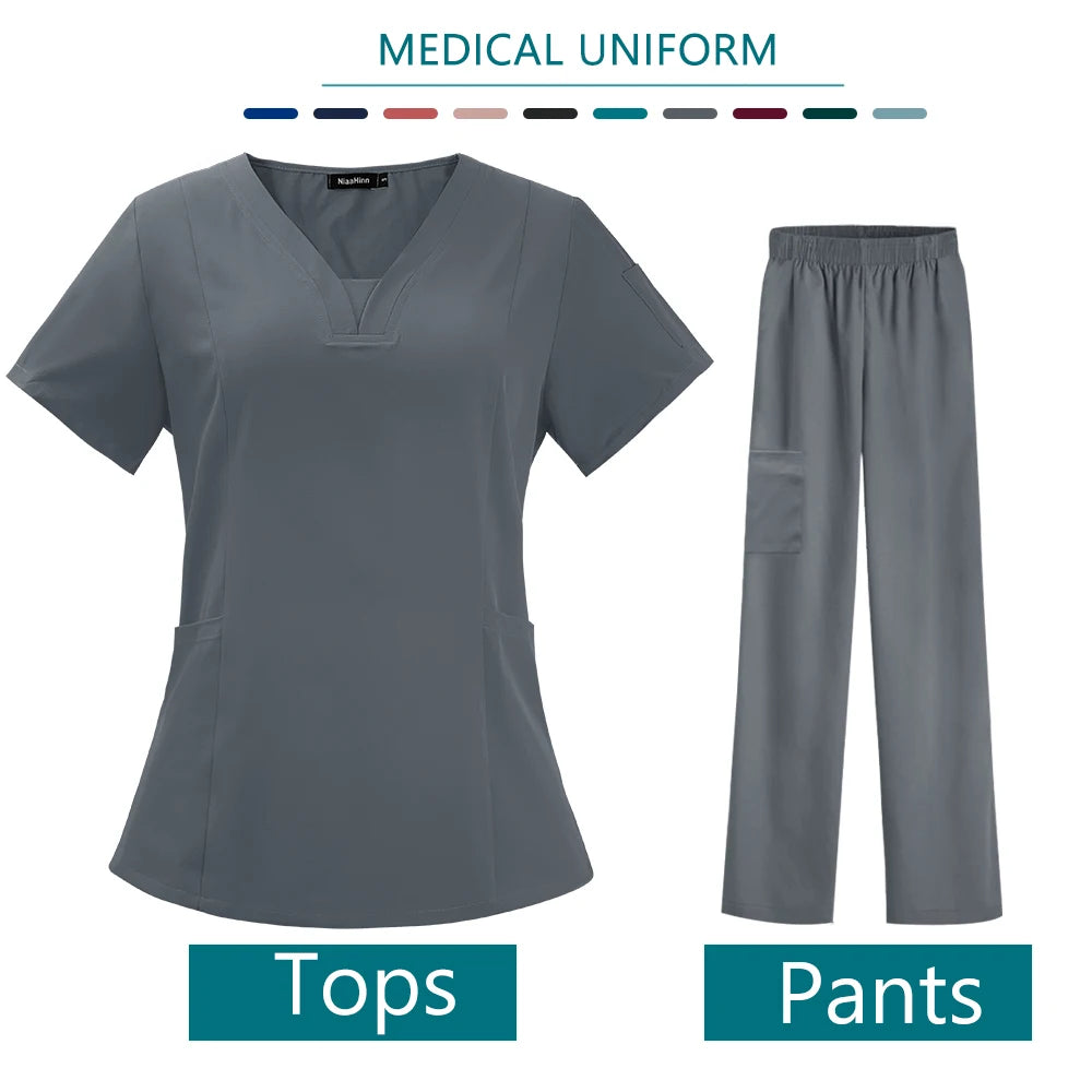 Women Medical Scrub Set Twill Polyester Spandex Nurse Uniform
