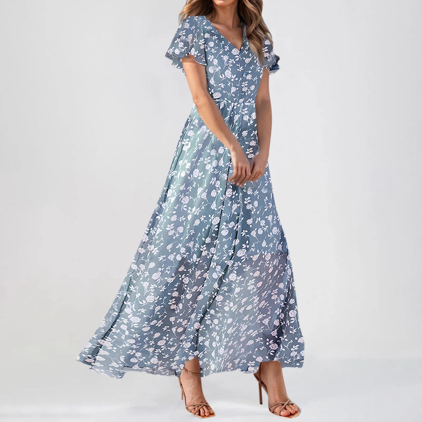2025 Summer Dresses For Women Casual Short Sleeve Maxi Dresses Cute Floral Maxi Dress