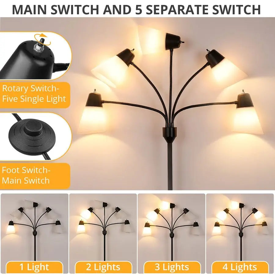 LED Floor Lamp Multi Head Modern Tall Rustic Reading Light