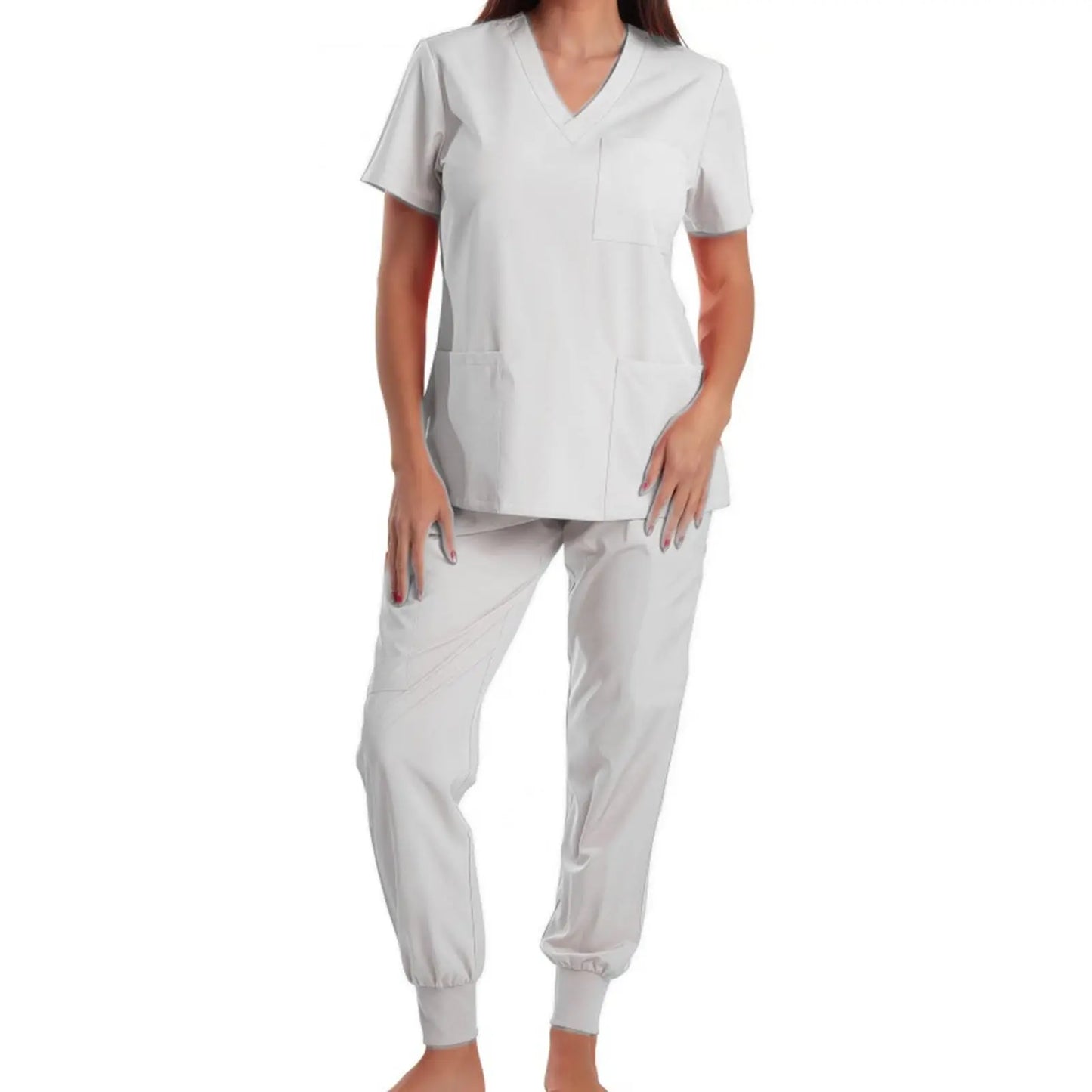 Nurse Scrub Set V Neck Short Sleeve Multicolor Jogger Pants Medical Uniform