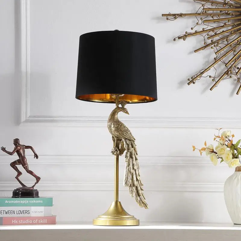 Peacock Elegant Table Lamp on Pedestal Polyresin Design