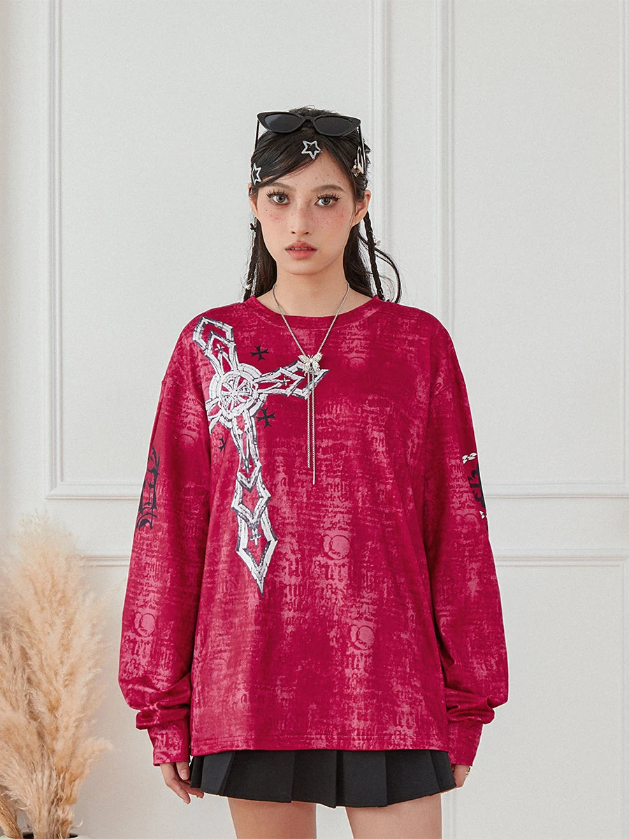 Women's Vintage Gothic Graphic Loose Long Sleeve Round Neck Top