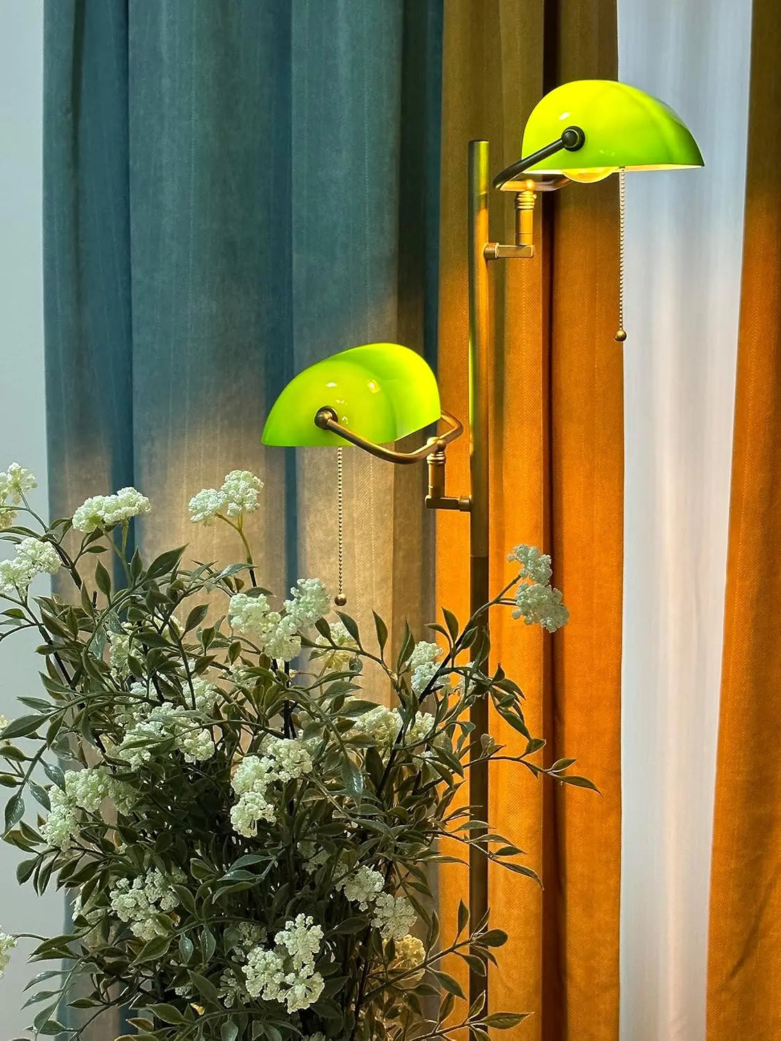 Art Deco Glass Floor Lamp With Adjustable Arm Pull Chain